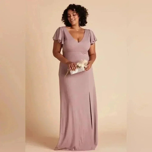 Birdy Grey Hannah Bridesmaid Dress with Slit in Crepe Dark Mauve S NWT - Picture 3 of 9